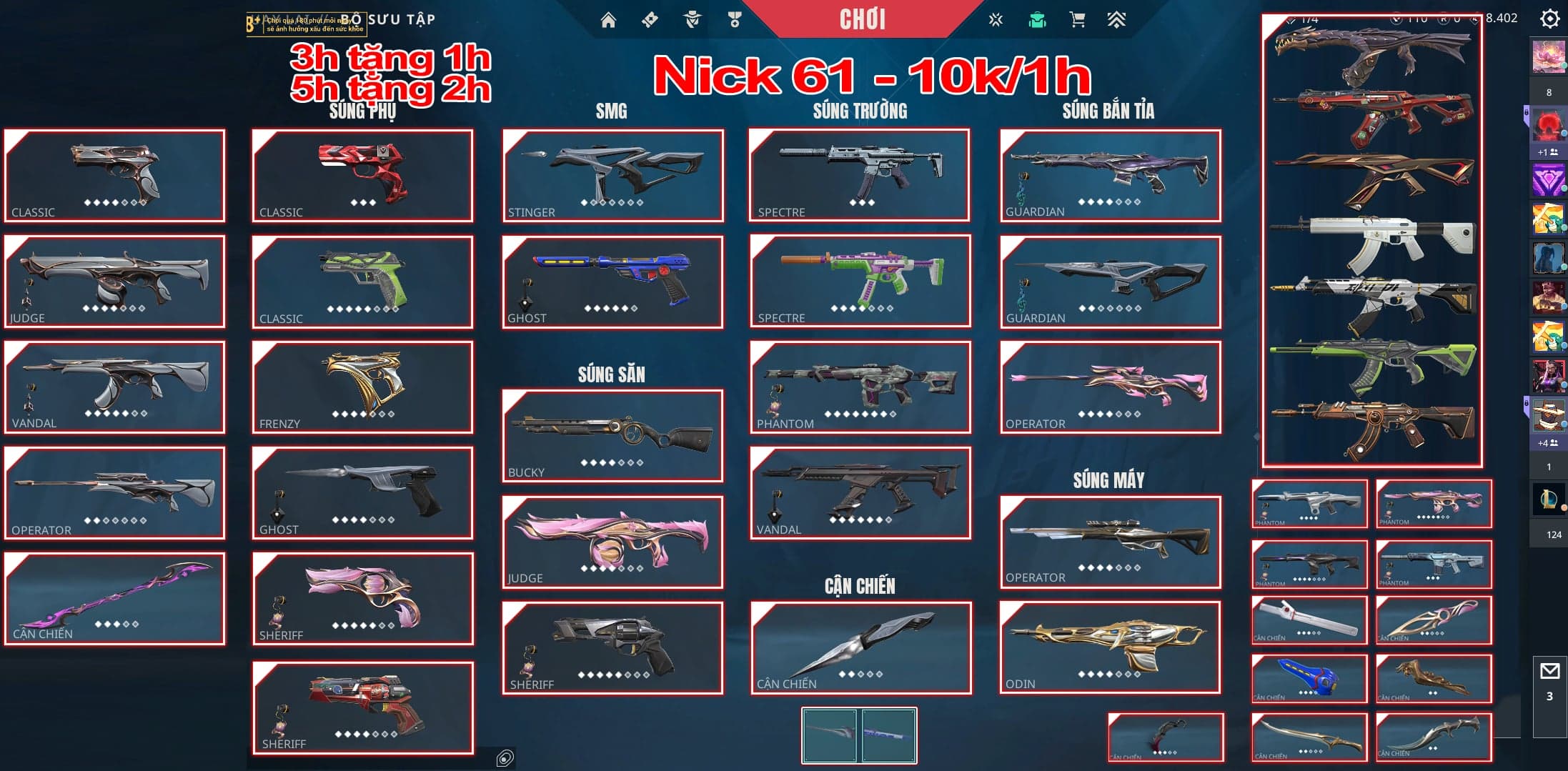 Thuê Account 61 - Thuê Nick Valorant  - 99+ Skin - Cyrax/Divergence/Sing/Reaver....