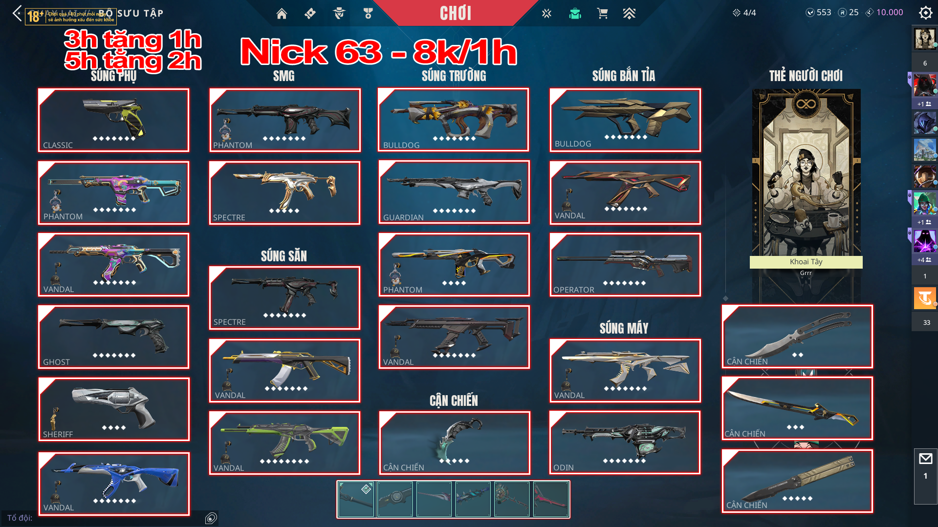 Thuê Account 63 - Thuê Nick Valorant - 99+ Skin - Champion 24/ Reaver....