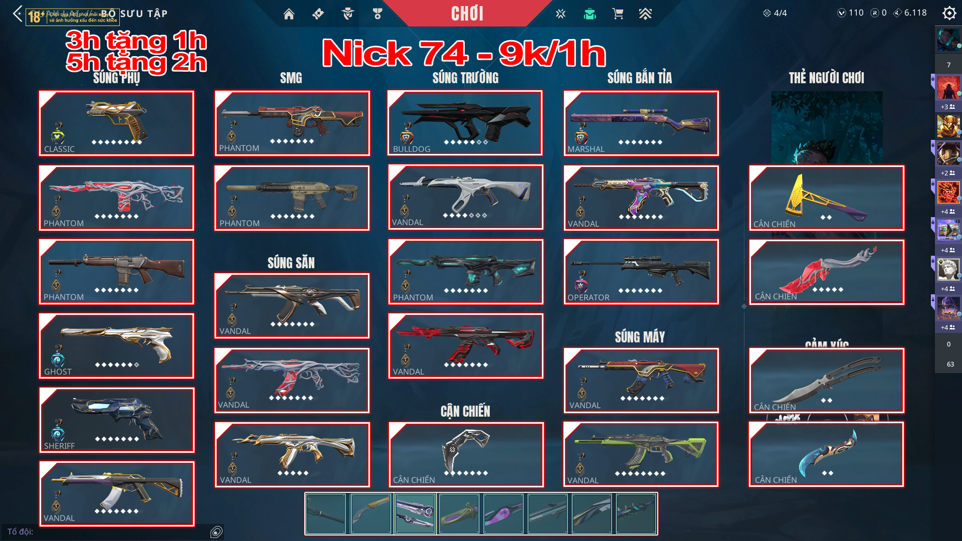 Thuê Account 74 - Thuê Nick Valorant - 99+ Skin - Buddy Radiant/ Gaia 2.0 / VCT 25/ Prime....