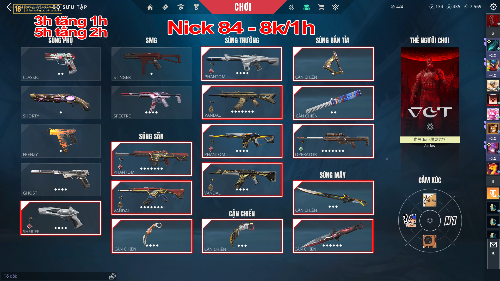 Thuê Account 84 - Thuê Nick Valorant - 99+Skin/  Champ 21/ Buddy Radiant/ VCT/ Champ 24