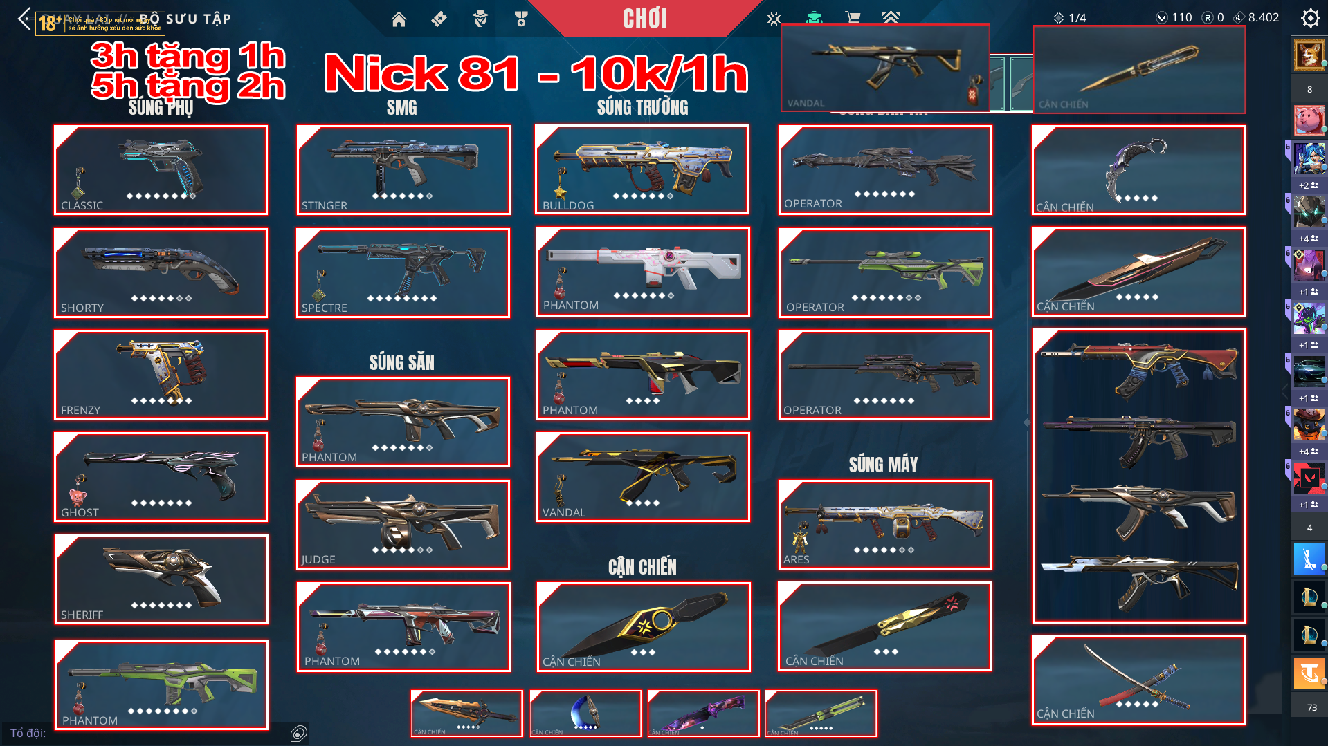 Thuê Account 81 - Thuê Nick Valorant -99+ Skin - Champ 22 23 25/ RGX/ Chaos