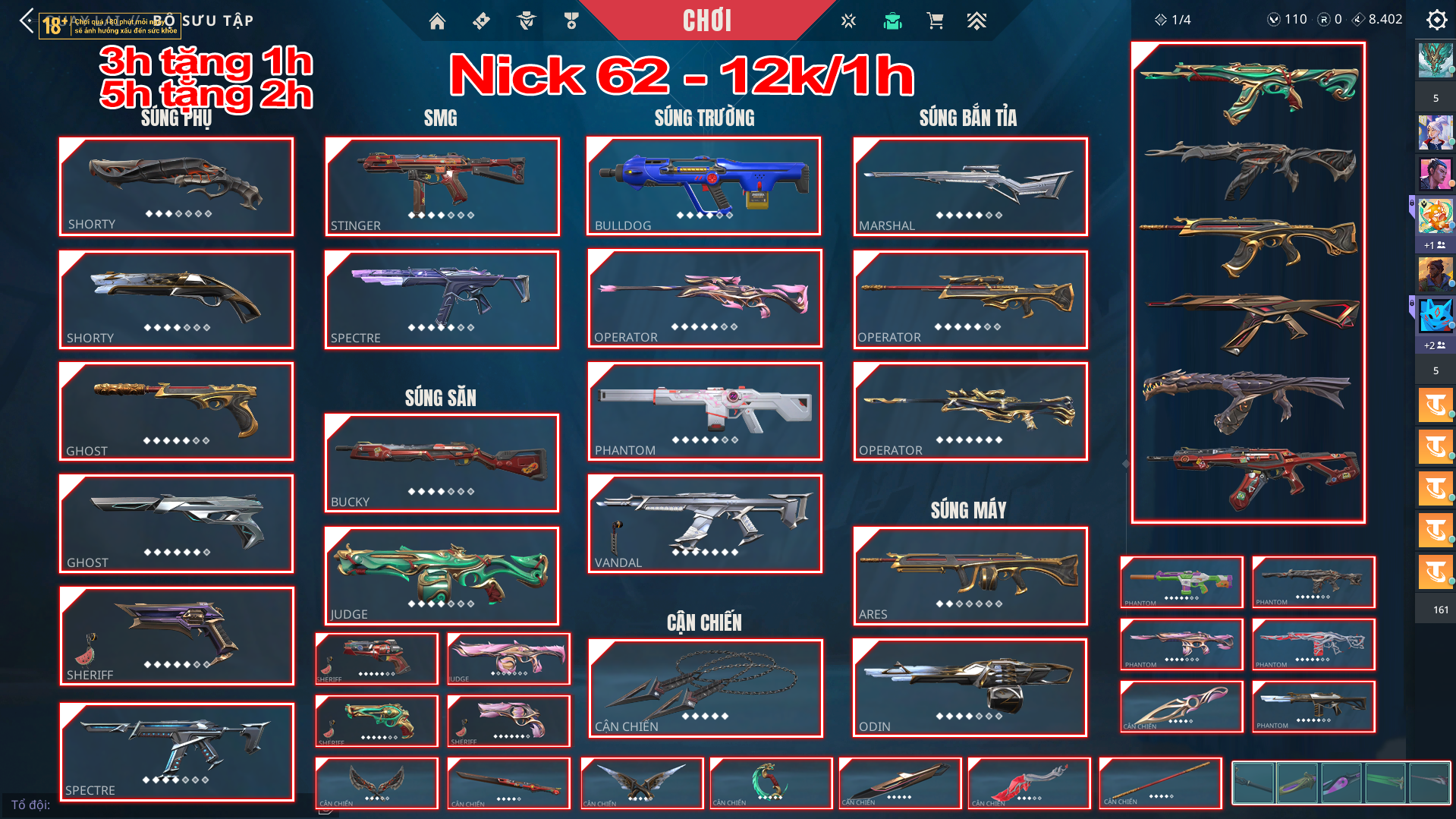 Thuê Account 62 - Thuê Nick Valorant -  99+ Skin -  Sol/ Xero Fang/ Kuronami/ Primodium ....