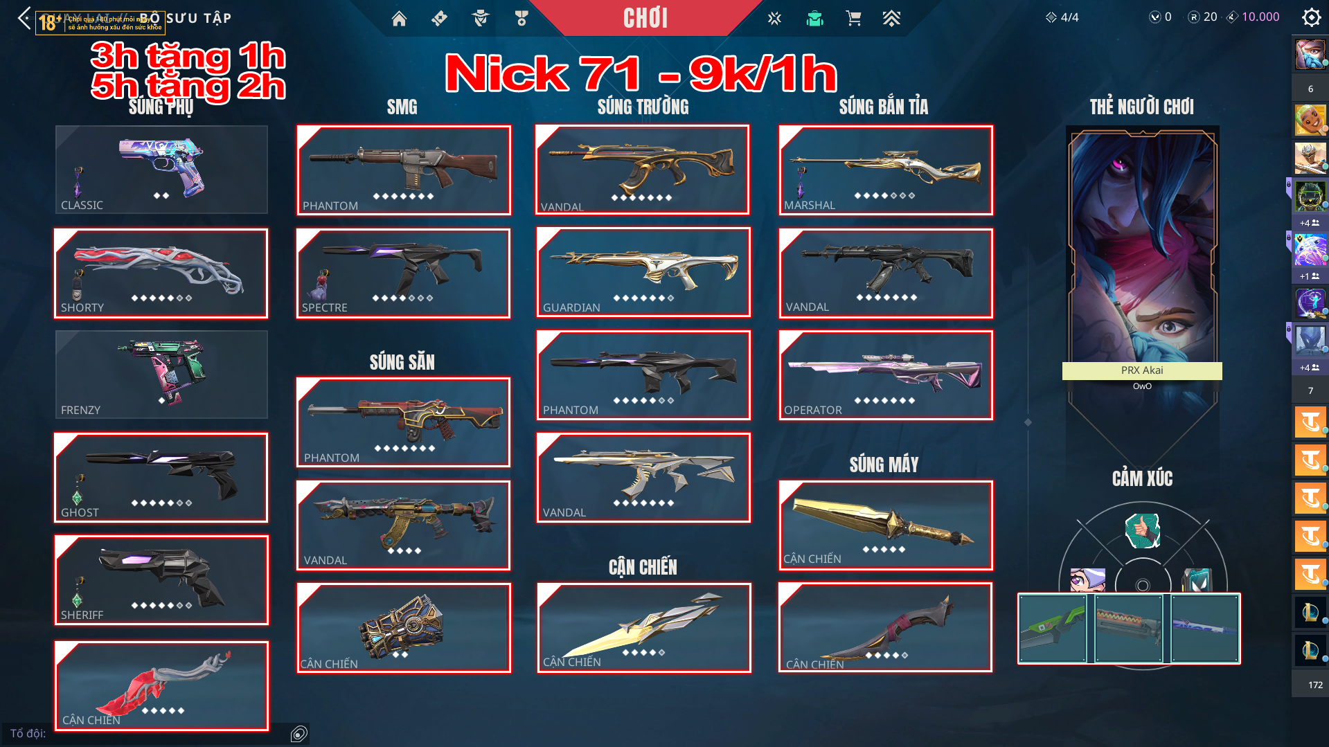 Thuê Account 71 - Thuê Valorant - 99+ Skin - Arcane/ Gaia 2.0/ Sing 2.0 / Nocturnum