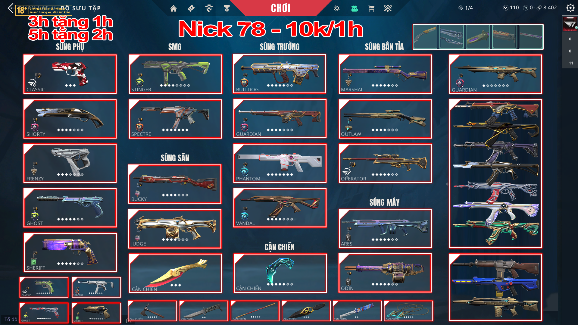 Thuê Account 78 - Thuê Nick Valorant - 99+ Skin - VCT 25/ Iginite/ Champ 23/ Neo.....