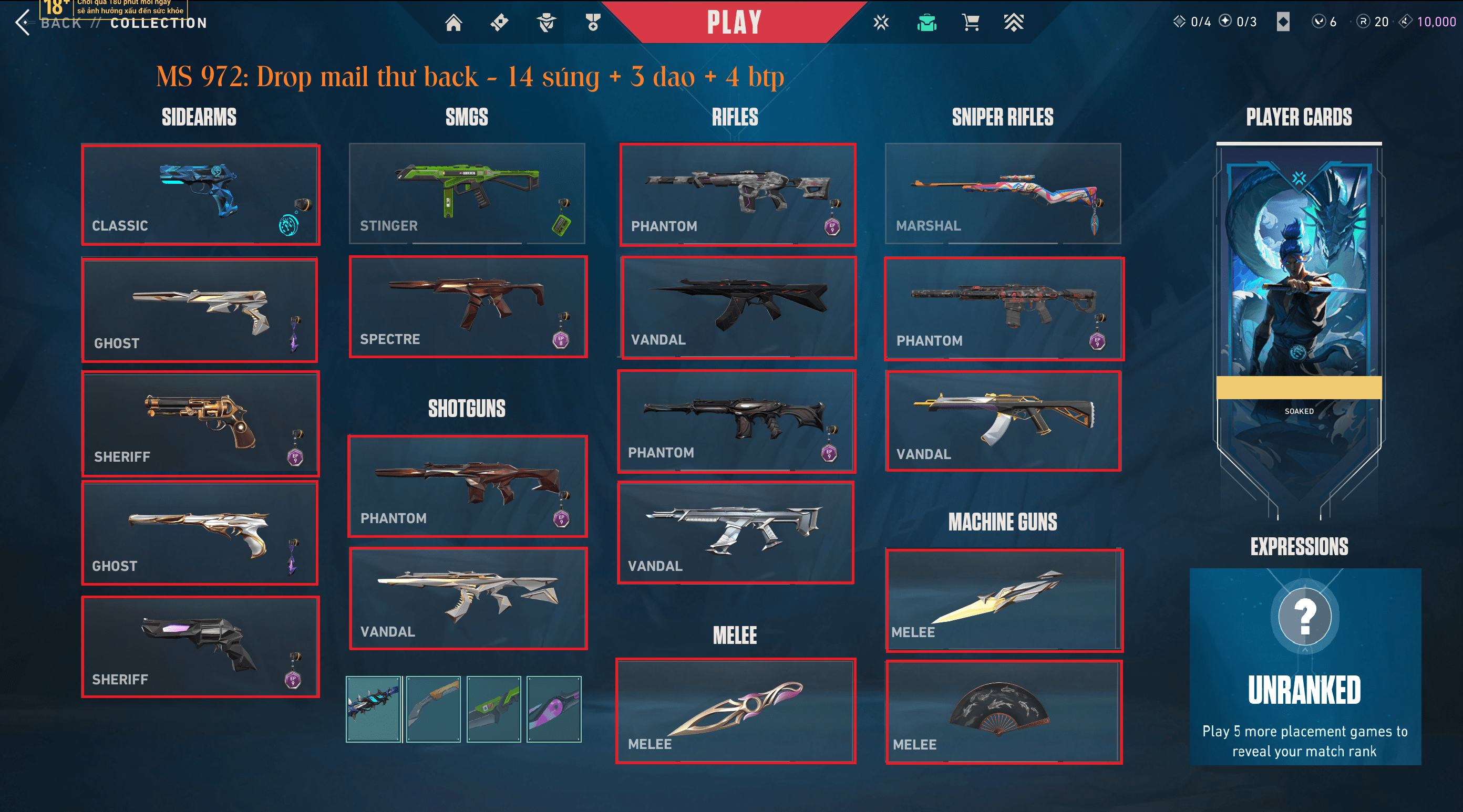 #884 Mua Acc Valorant Mail Bảo Hành - 15 súng 4 dao - Bundle Araxys, Phantom recon