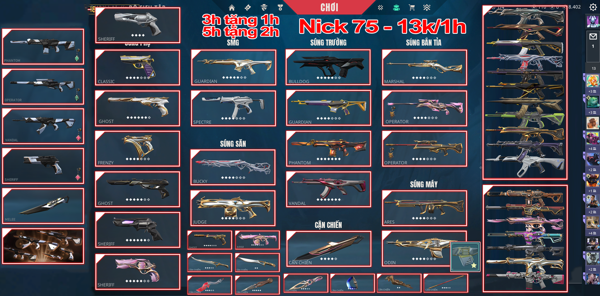 Thuê Account 75 - Thuê Nick Valorant - 99+Skin - ORA/ EXO/ Woukong/ Mystbloom/ Araxys....