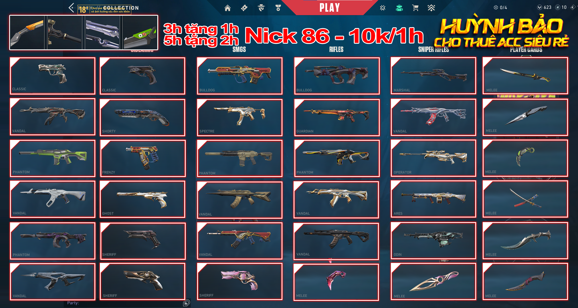 Thuê Account 86 - Thuê Valorant - 99+ Skin