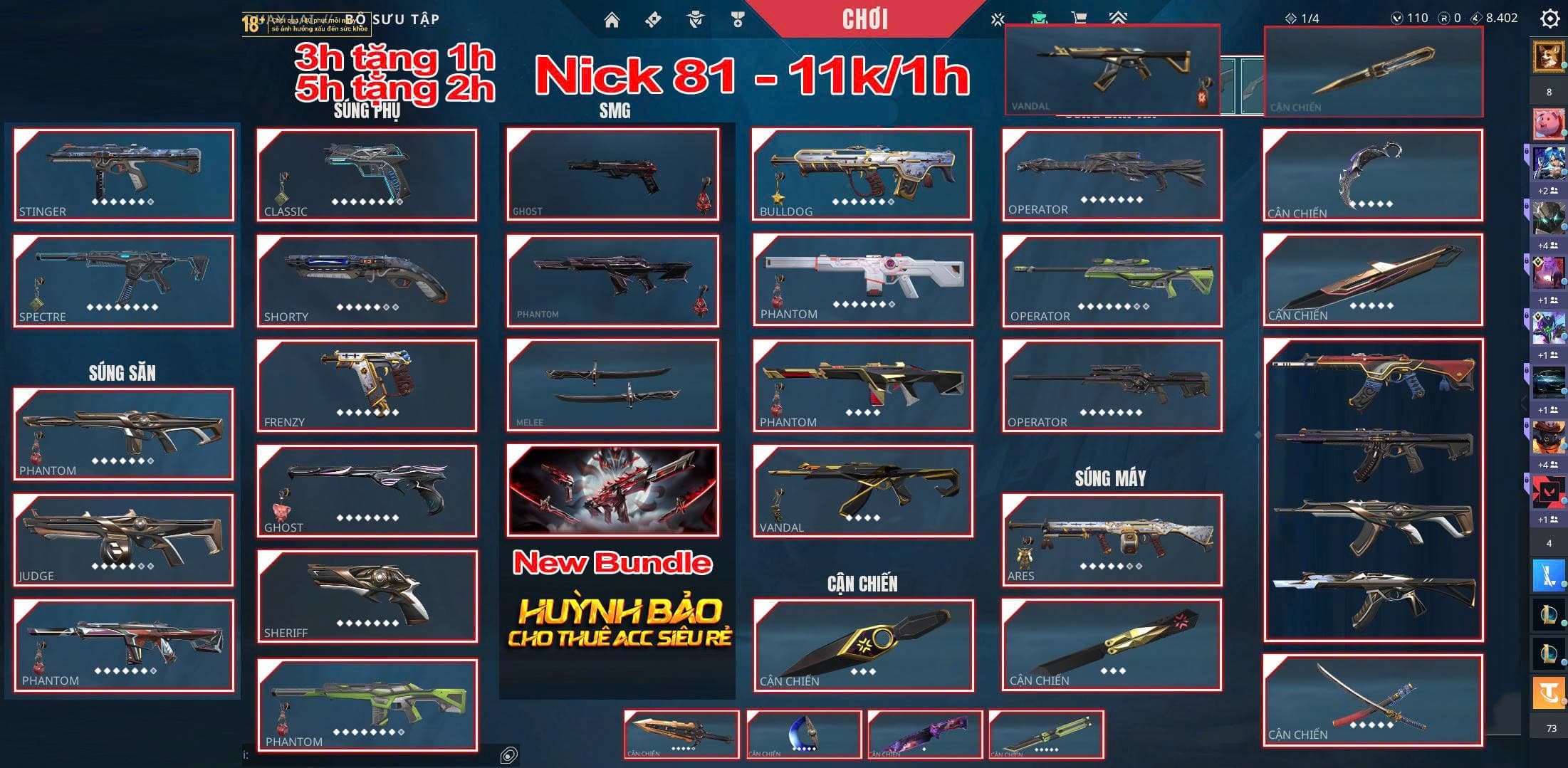 Thuê Account 81 - Thuê Nick Valorant -99+ Skin - Champ 22 23 25/ RGX/ Chaos/Ayakashi...
