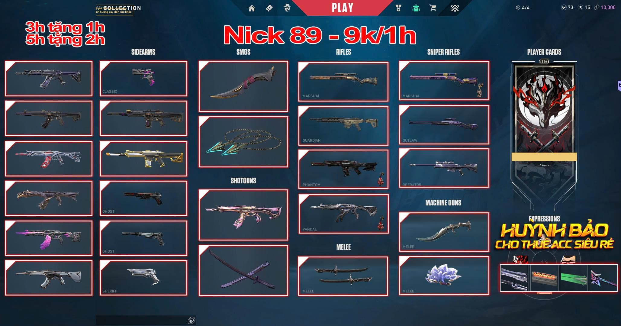 Thuê Account 89 - Thuê Valorant - 99+ Skin - Divengence - Envori - Akayashi....