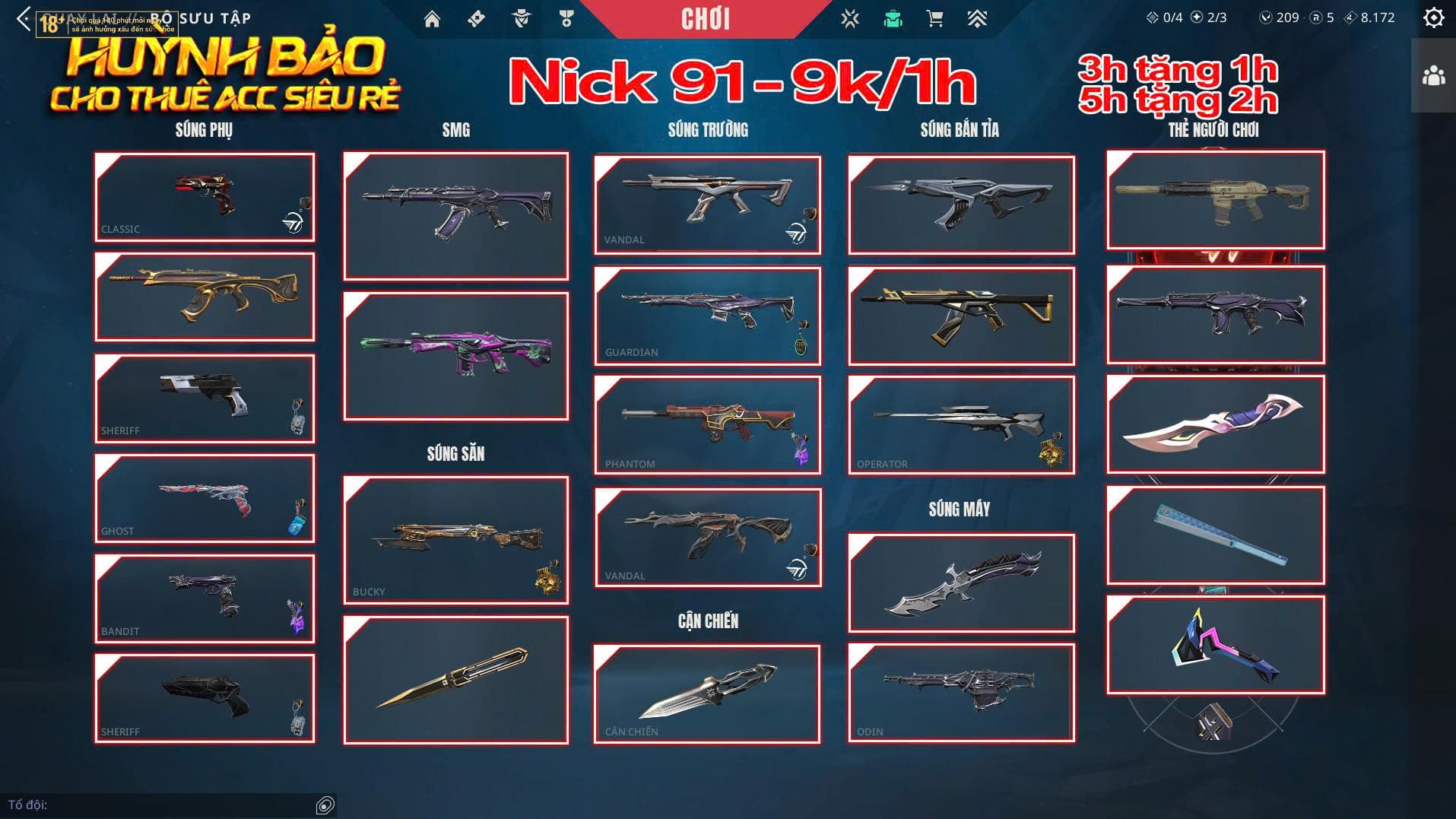 Thuê Account 91 - Thuê Valorant - 99+ Skin - VCT 21 - Champion 22 23 - Akayashi...